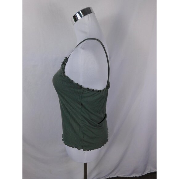 Green Ribbed Button Front Cami Tank Top Womens Medium Lettuce Hem - Picture 4 of 12